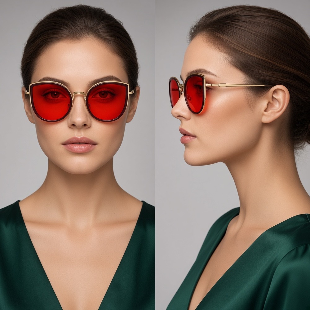 Cat Eye Sunglasses Red Lens Fashion Sun Glasses UV400 Protection Women Lentes